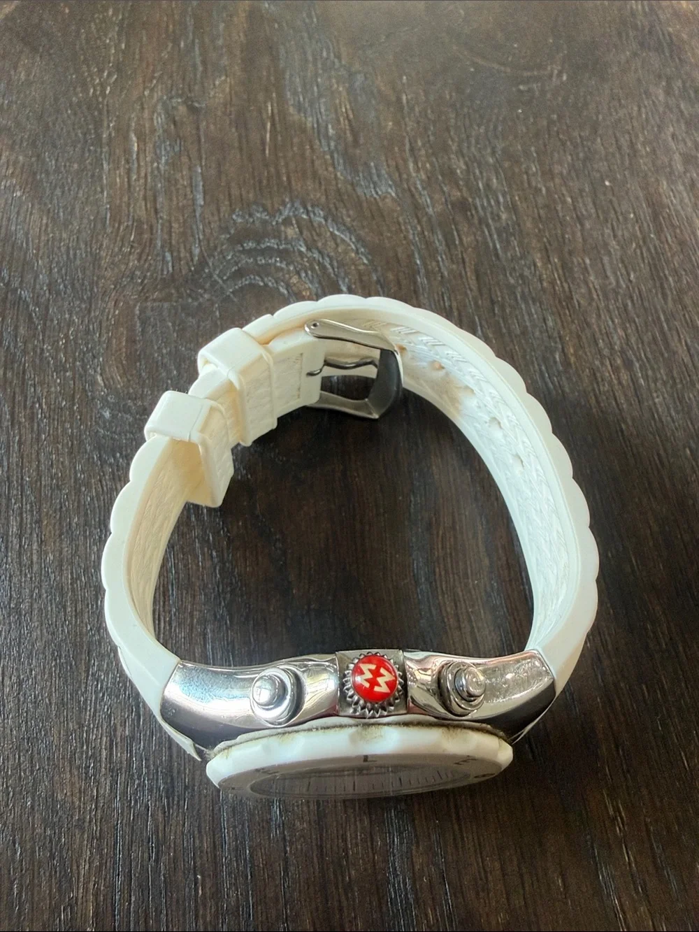 Michele White Silicone Tahitian Chronograph with Red Crown Accent
